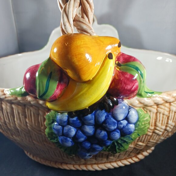 Vintage Italian Bassano Porcelain Fruit Basket Mojalica Style MCM - Picture 14 of 15